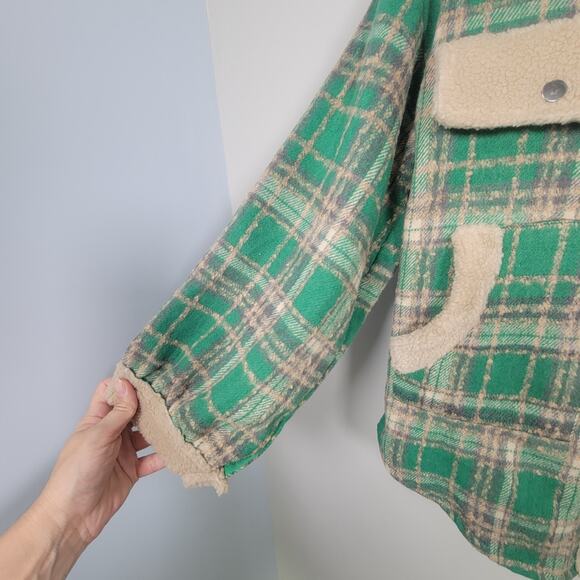 NWT Panache Apparel Womens S Westport Plaid Snap Button Sherpa Trim Jacket Green - Picture 3 of 14